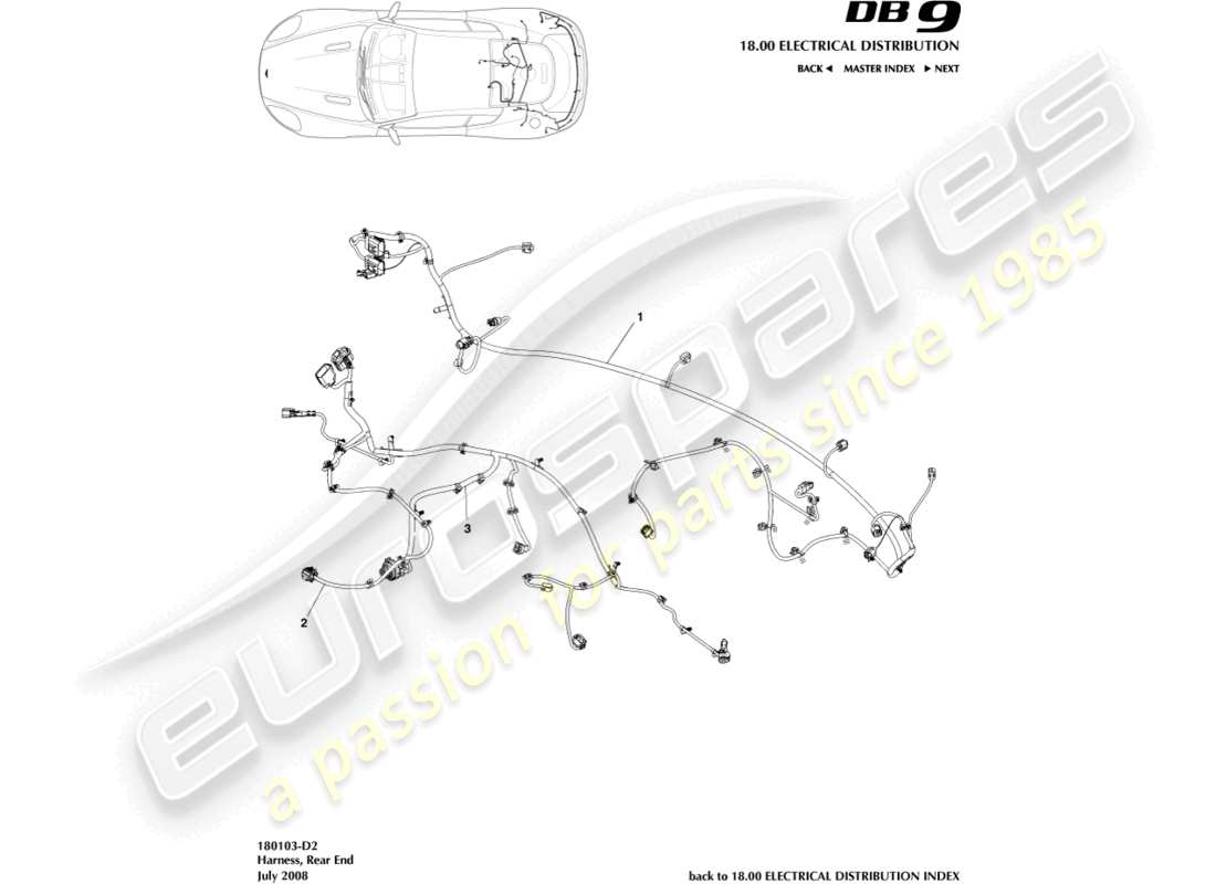 aston martin db9 (2011) heckkabelbaum teilediagramm