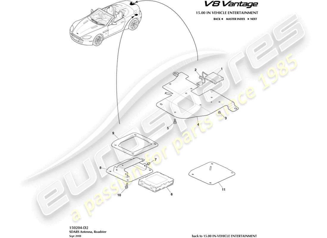 aston martin v8 vantage (2012) sdars-antenne, roadster-teilediagramm