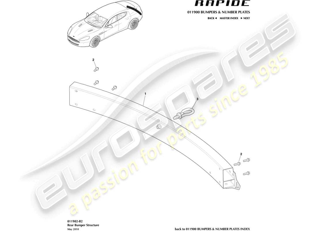 aston martin rapide (2011) teilediagramm der heckstoßstangenstruktur