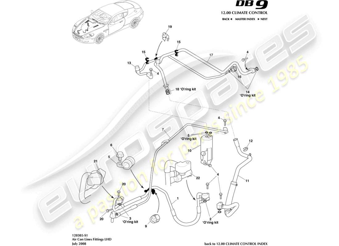 aston martin db9 (2011) klimaanlage, lhd teilediagramm