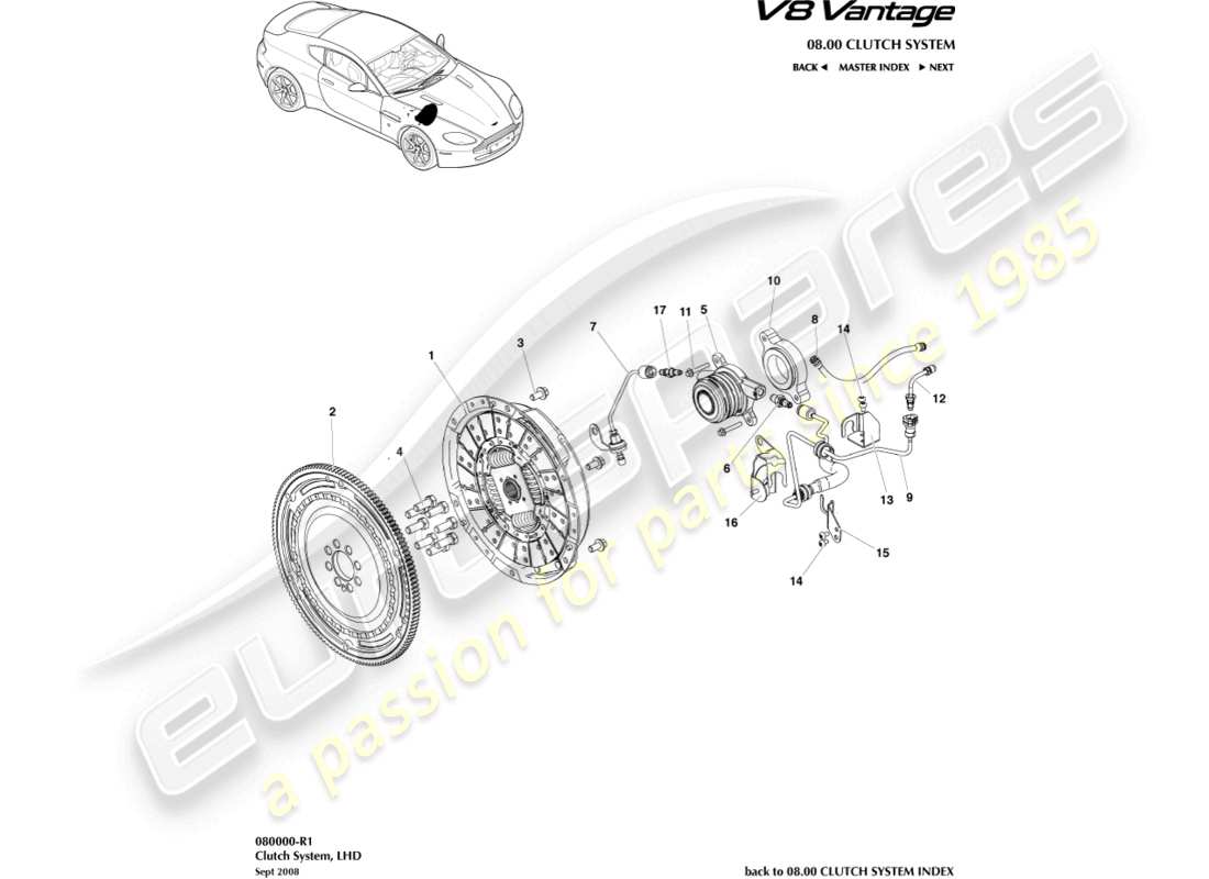 aston martin v8 vantage (2017) kupplungssystem, lhd-ersatzteildiagramm