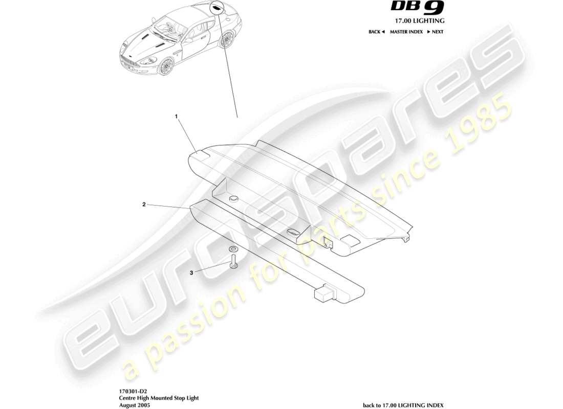 aston martin db9 (2011) hochmontiertes bremslicht, coupé teilediagramm