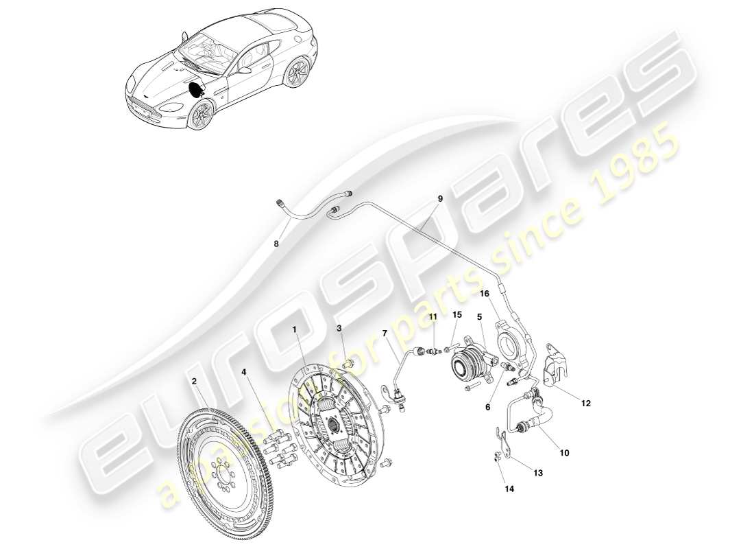 aston martin v8 vantage (2007) kupplungssystem, rhd-ersatzteildiagramm