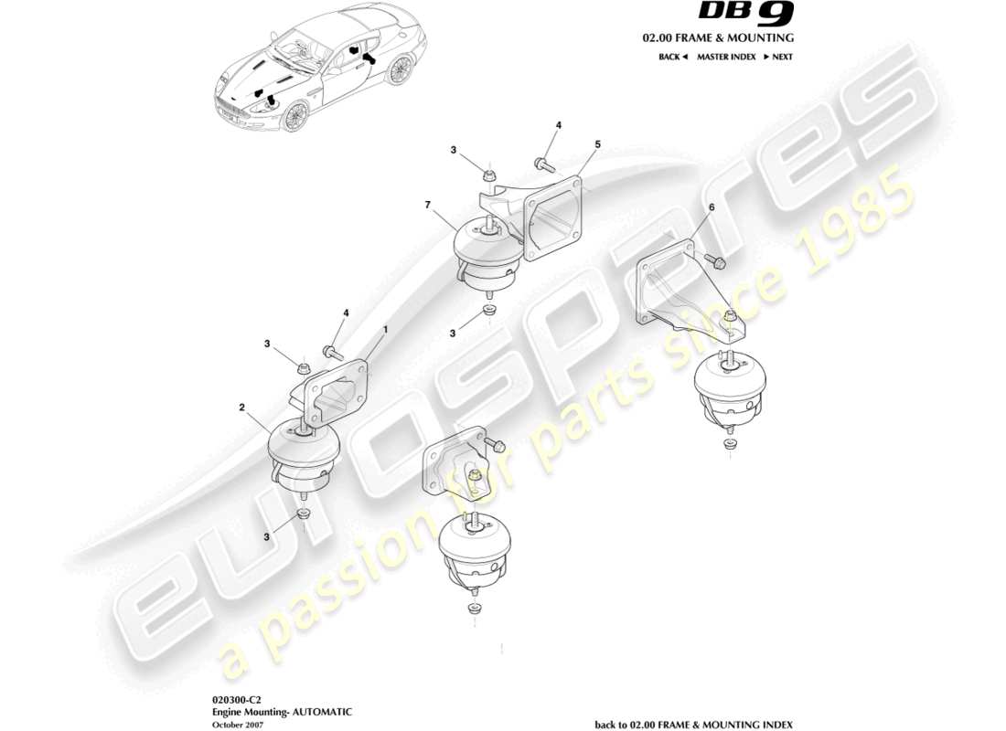 aston martin db9 (2010) motoraufhängungen, automatik-ersatzteildiagramm