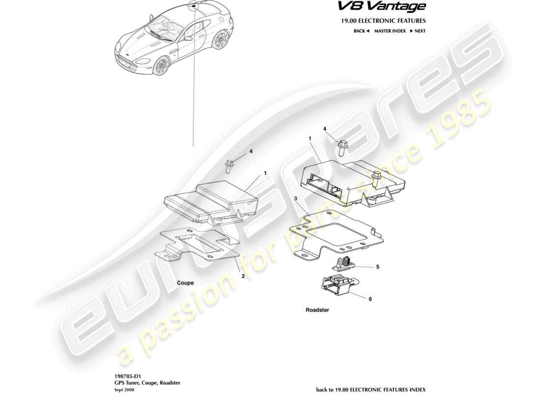 aston martin v8 vantage (2013) gps-tuner-teilediagramm