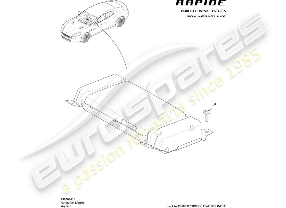 aston martin rapide (2011) teilediagramm für navigationsdisplay