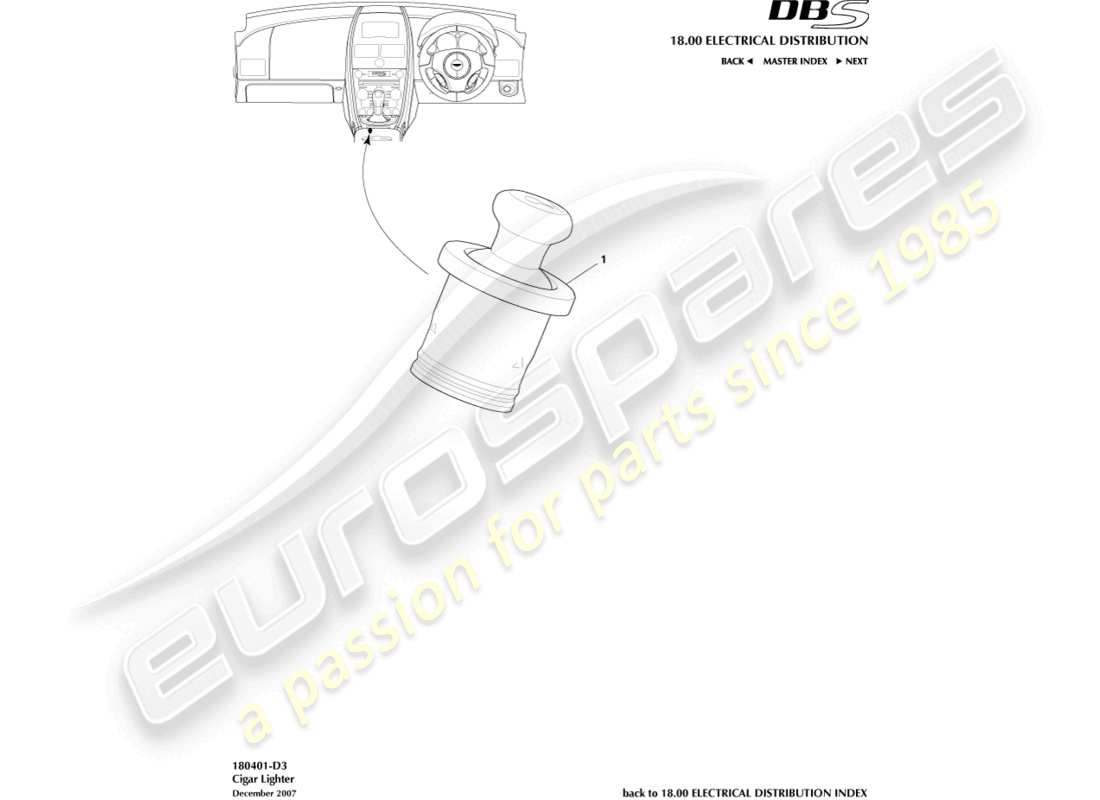 aston martin dbs (2010) teilediagramm für zigarettenanzünder