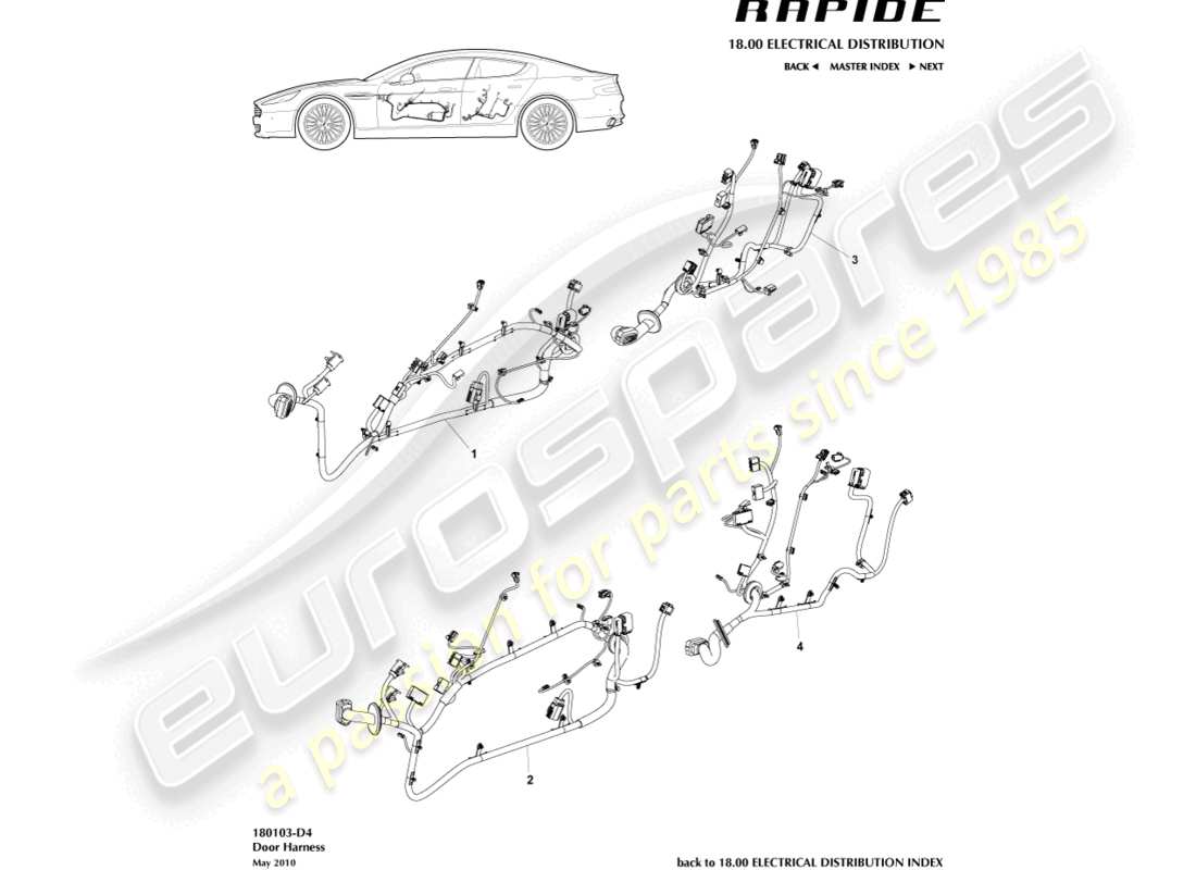 aston martin rapide (2016) teilediagramm für türkabelbaum