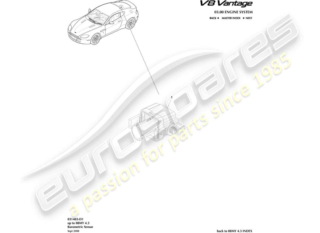 aston martin v8 vantage (2015) teilediagramm des barometrischen sensors