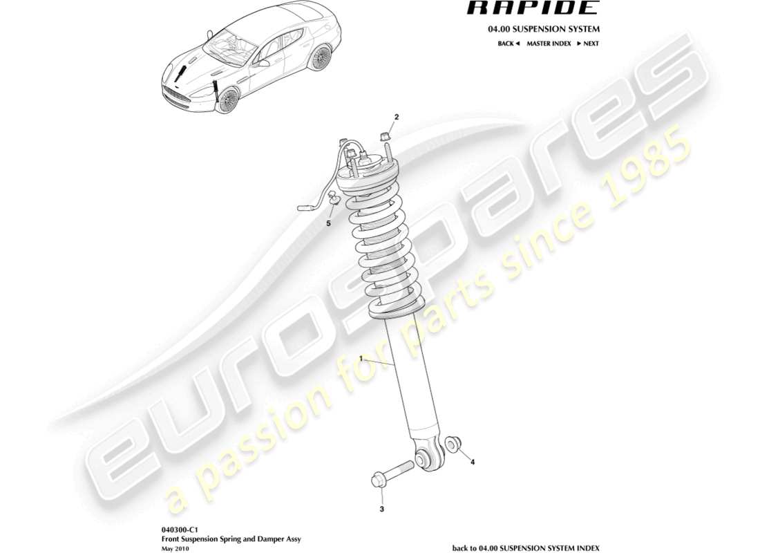 aston martin rapide (2018) teilediagramm für vordere feder und dämpfer