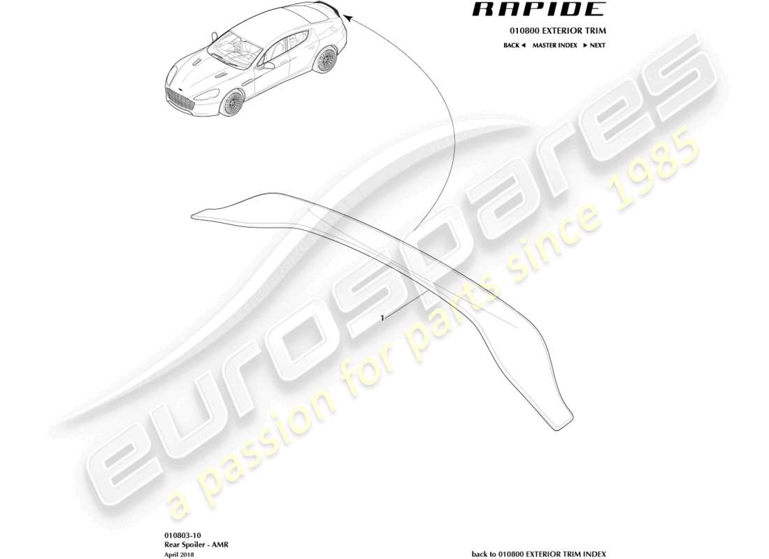 aston martin rapide (2011) heckspoiler, amr-ersatzteildiagramm