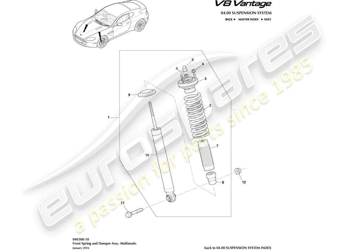 aston martin v8 vantage (2008) vordere feder und dämpfer, multimatic-ersatzteildiagramm