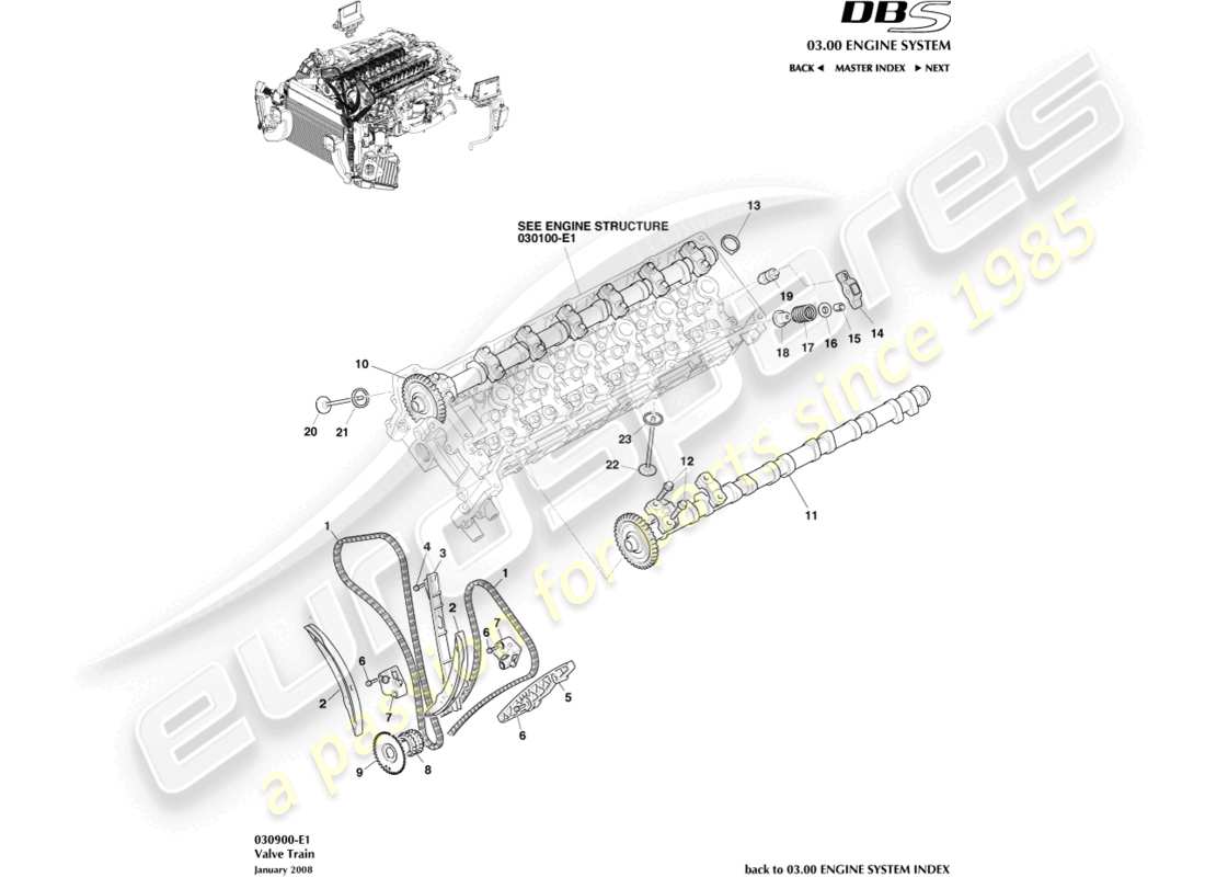 aston martin dbs (2011) teilediagramm des ventiltriebs