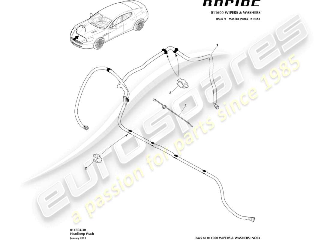 aston martin rapide (2010) teilediagramm der scheinwerferwaschanlage