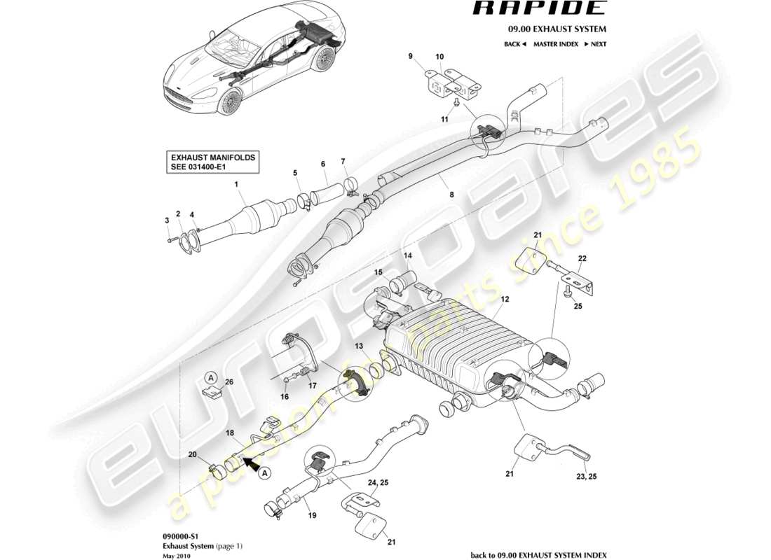 aston martin rapide (2011) auspuffanlage teilediagramm