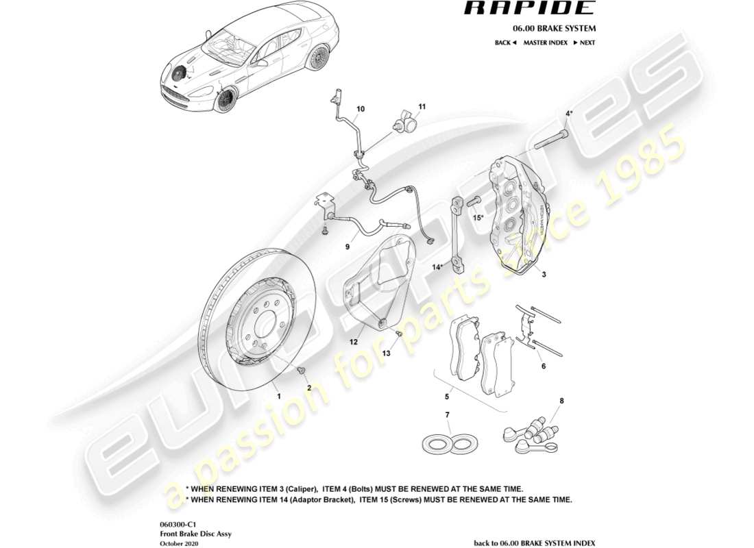 aston martin rapide (2017) teilediagramm des vorderradbremssystems