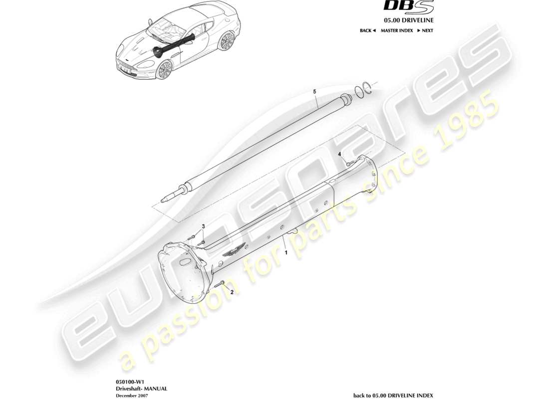 aston martin dbs (2007) antriebswellenbaugruppe, manuelles teilediagramm