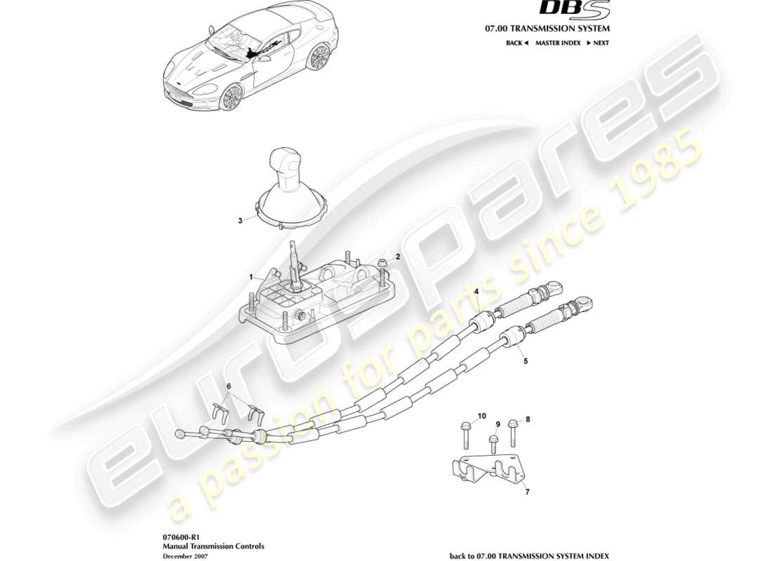 aston martin dbs (2012) schalthebelbaugruppe, manuelles teilediagramm