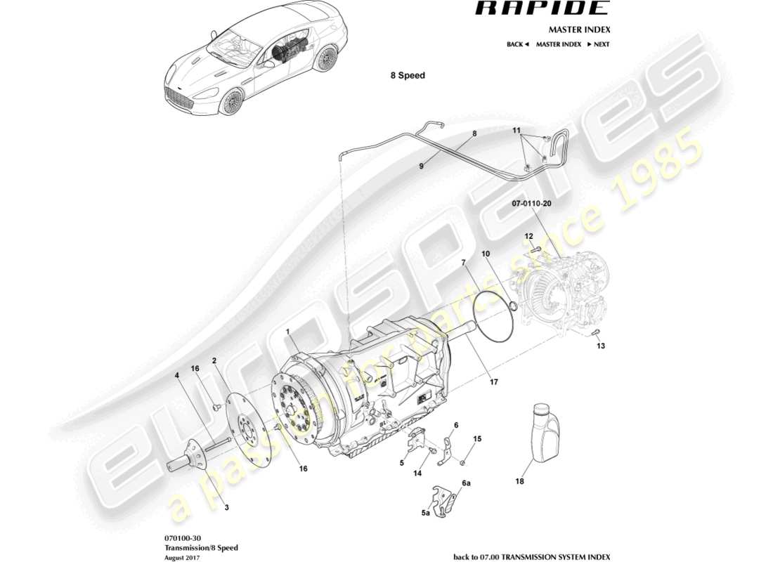 aston martin rapide (2016) transaxle, 8 spd ersatzteildiagramm