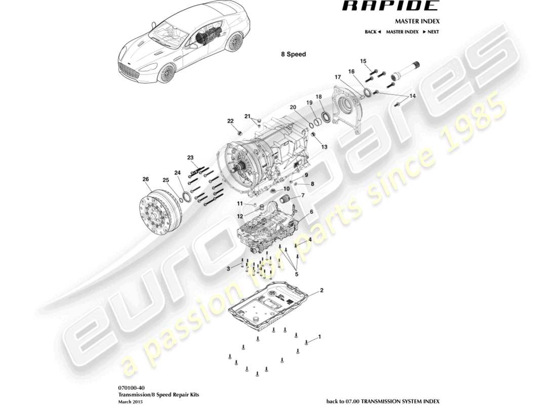 aston martin rapide (2011) getriebekits, 8 spd ersatzteildiagramm