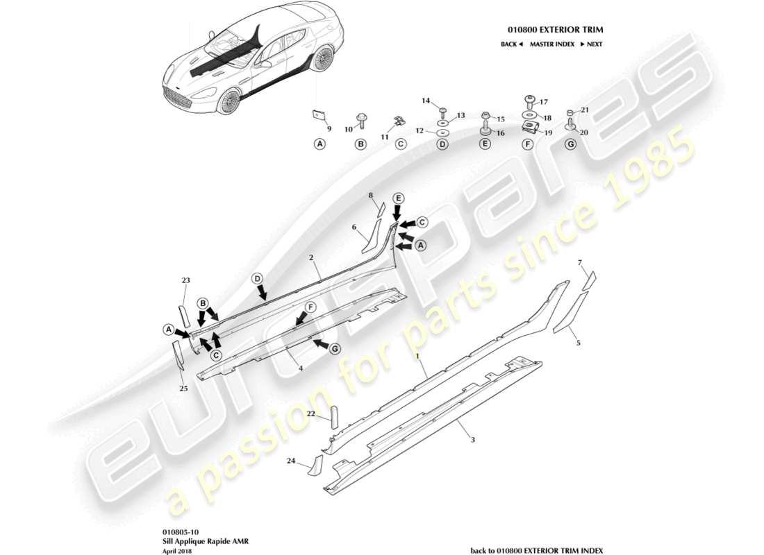 aston martin rapide (2010) schweller-applikationen, amr-ersatzteildiagramm