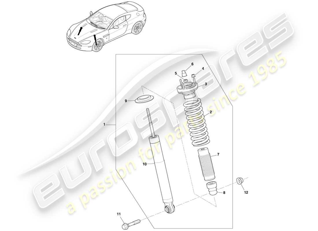aston martin v8 vantage (2005) vordere feder und dämpfer, multimatic-ersatzteildiagramm
