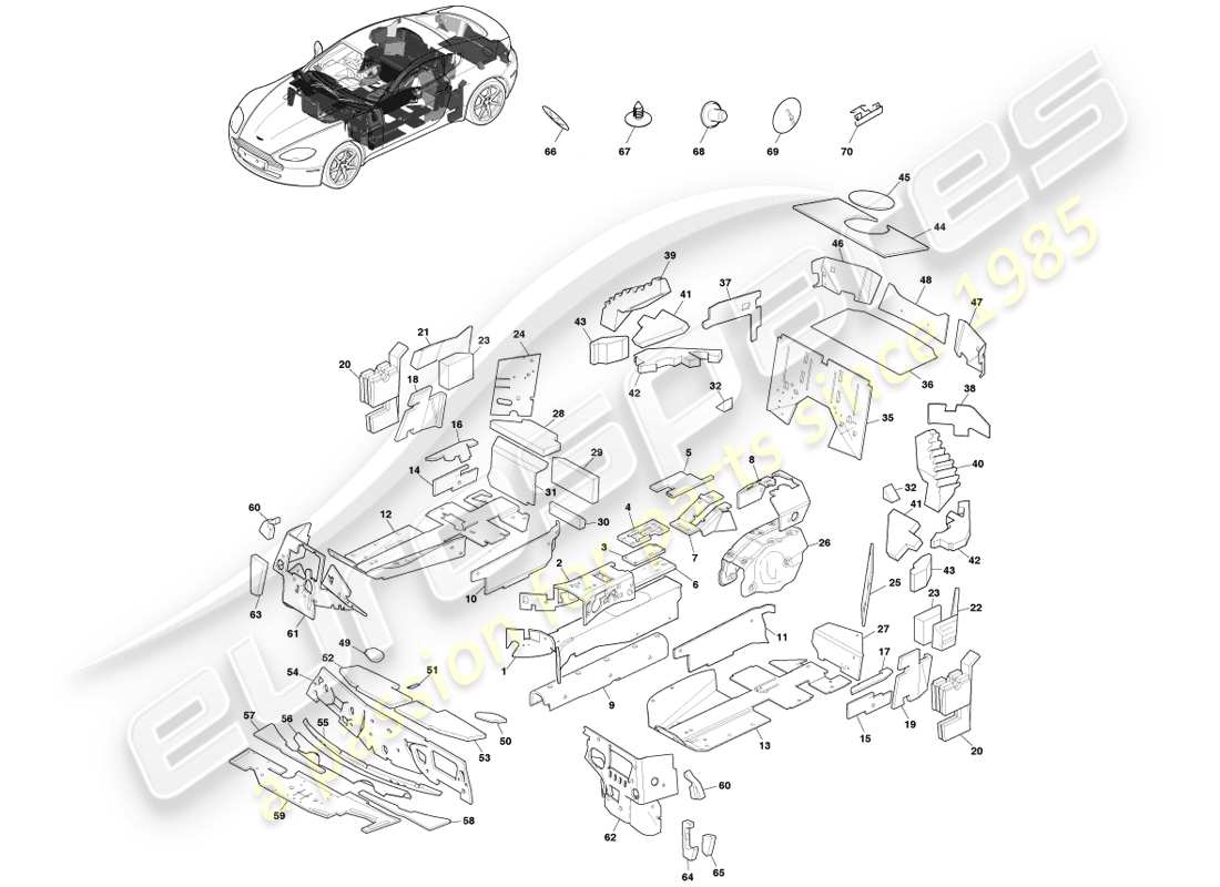 aston martin v8 vantage (2005) karosserieisolierung, coupe, 14my ersatzteildiagramm