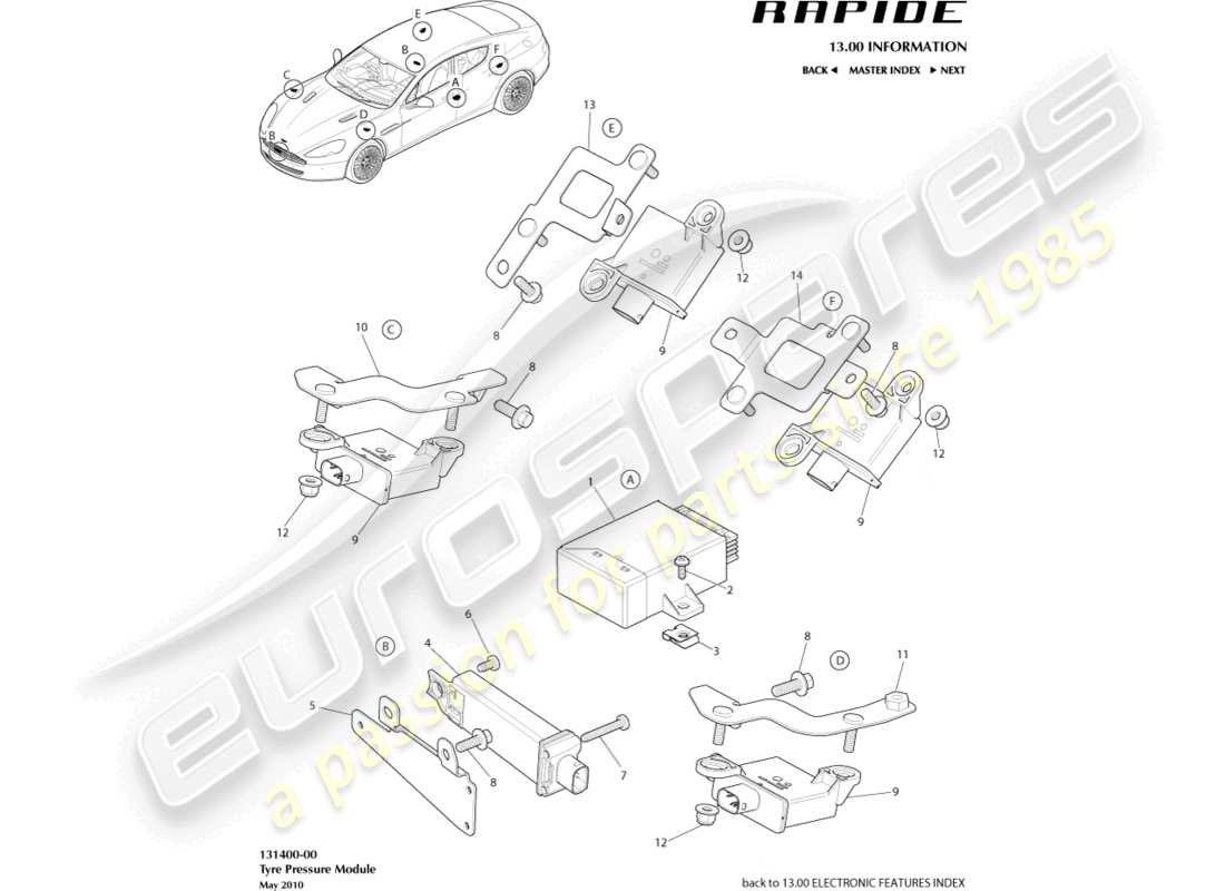 aston martin rapide (2011) teilediagramm des reifendruckmoduls