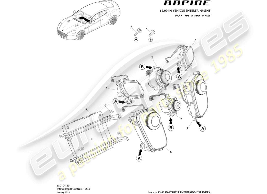 aston martin rapide (2010) infotainment-bedienelemente, 16my teilediagramm