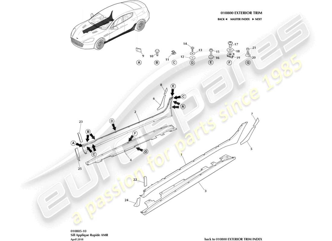 aston martin rapide (2011) schweller-applikationen, amr-ersatzteildiagramm