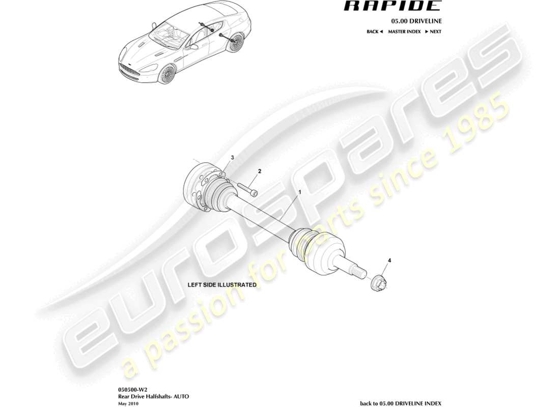 aston martin rapide (2011) teilediagramm der hinteren halbwelle