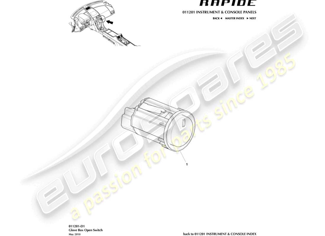 aston martin rapide (2013) teilediagramm für handschuhfachschalter