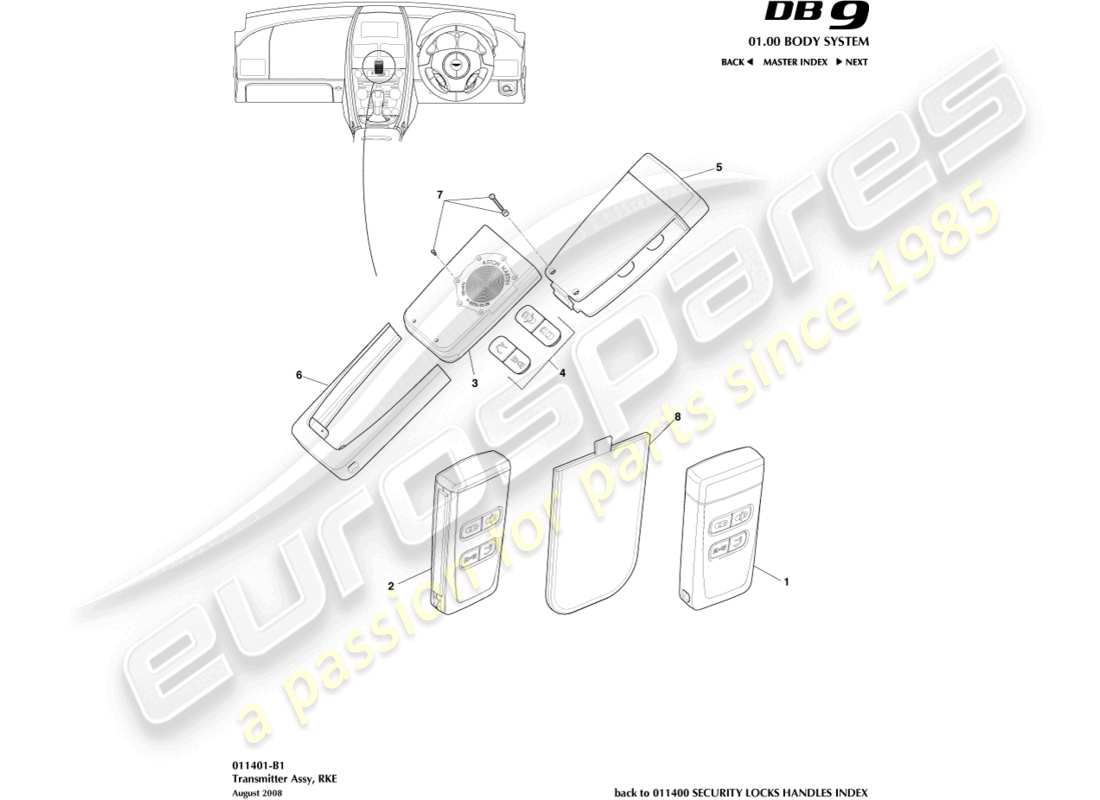 aston martin db9 (2011) sender, rke teilediagramm