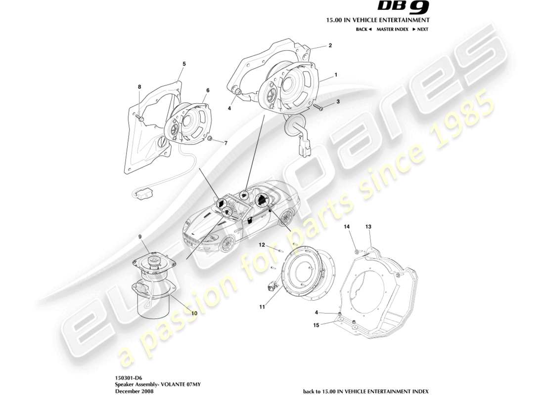 aston martin db9 (2005) lautsprecher, 07my, volante-teilediagramm