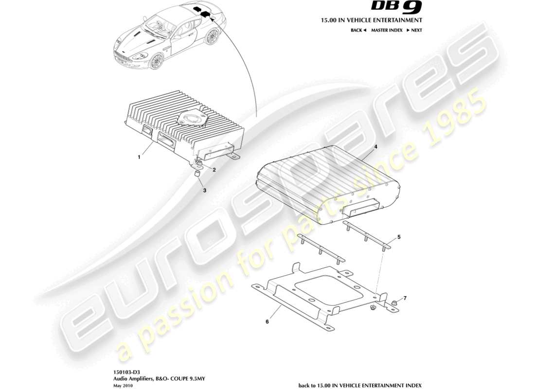aston martin db9 (2008) premium-verstärker, coupé-teilediagramm