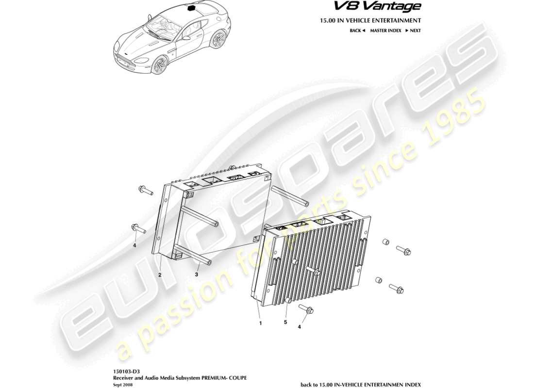 aston martin v8 vantage (2012) premium-verstärker, coupé-teilediagramm