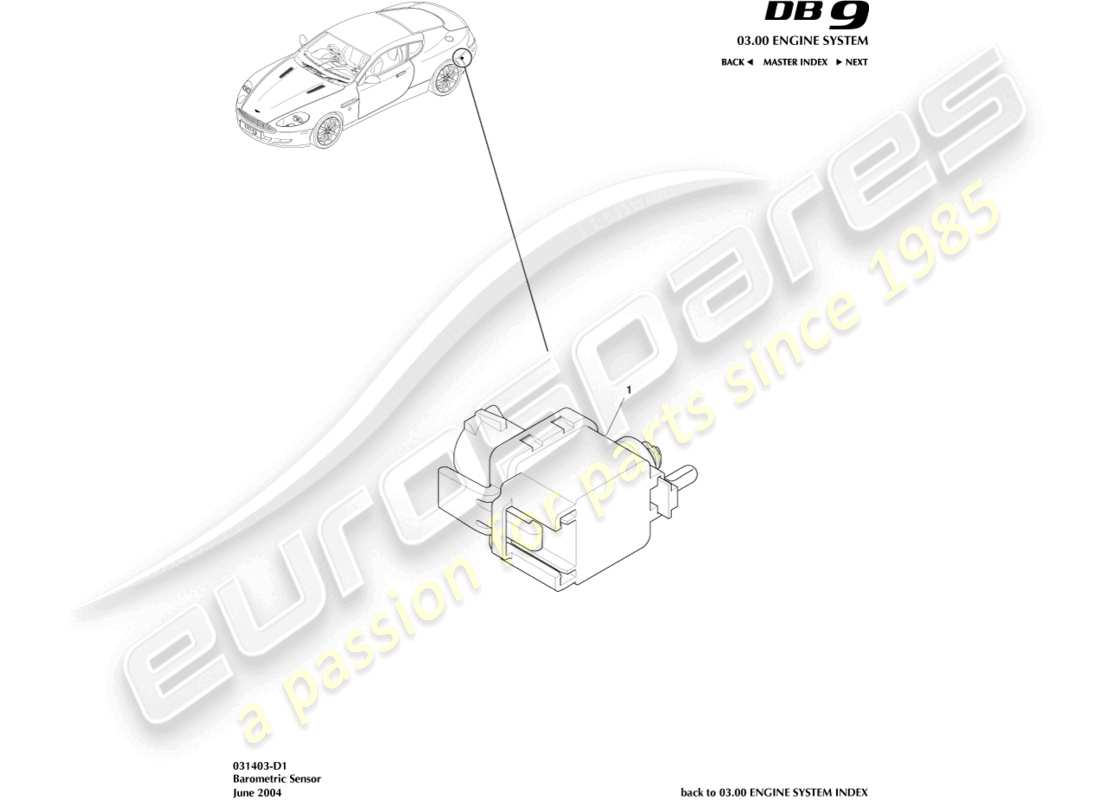 aston martin db9 (2008) teilediagramm des barometrischen sensors