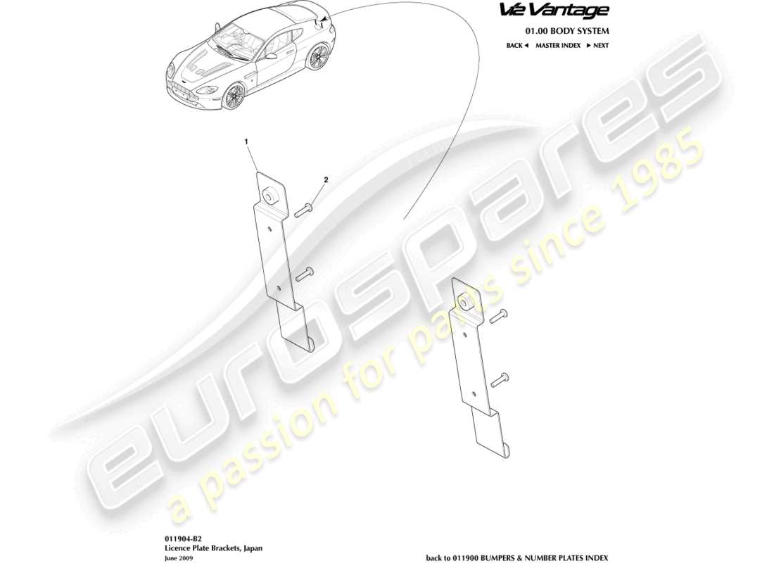 aston martin v12 vantage (2011) nummernschildhalterungen, japan-ersatzteildiagramm