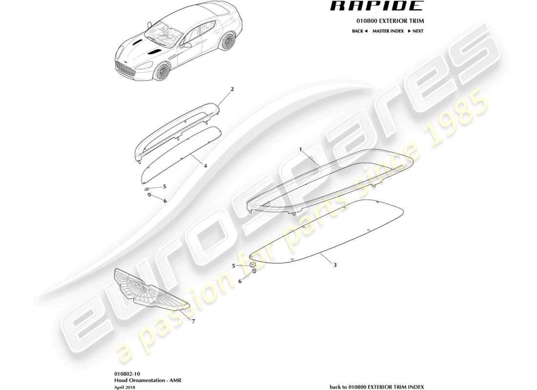 aston martin rapide (2016) frontendverkleidung, amr-teilediagramm