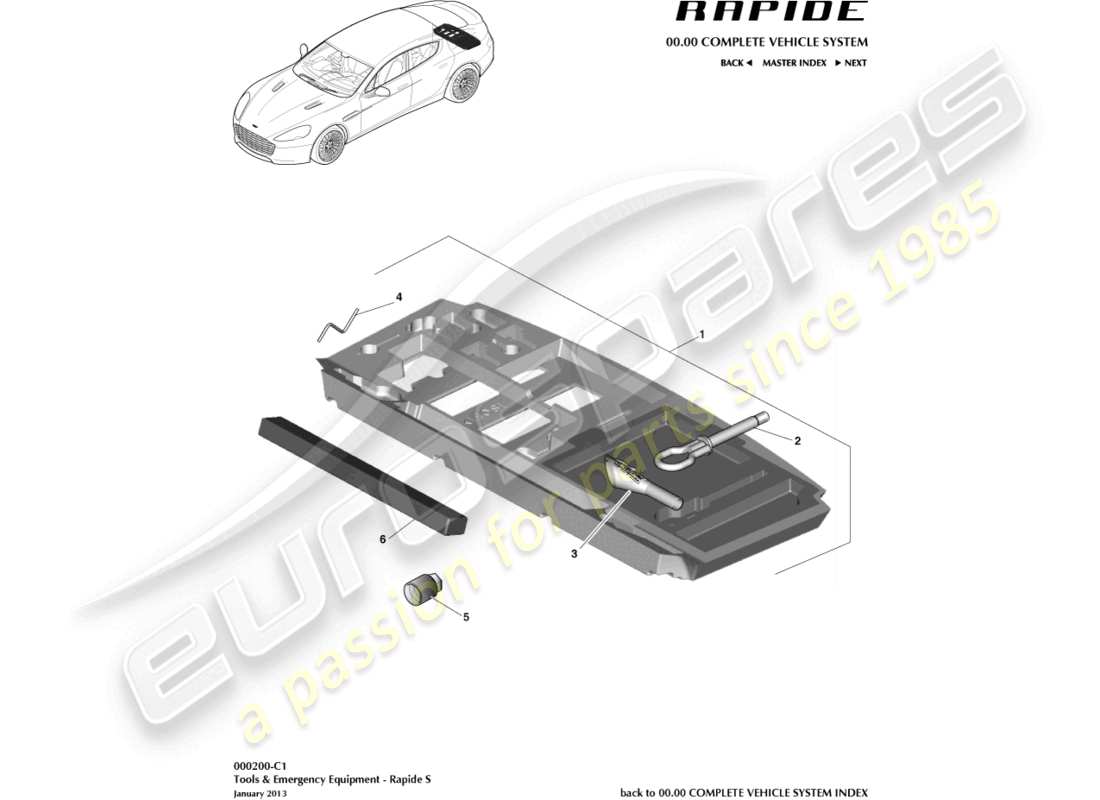 aston martin rapide (2011) werkzeuge und notfallausrüstung, s-teilediagramm