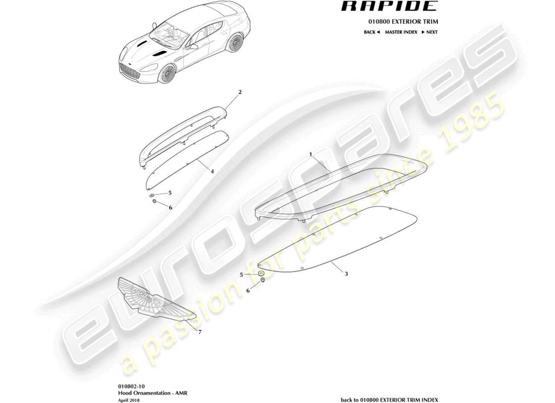 aston martin rapide (2011) frontendverkleidung, amr-teilediagramm