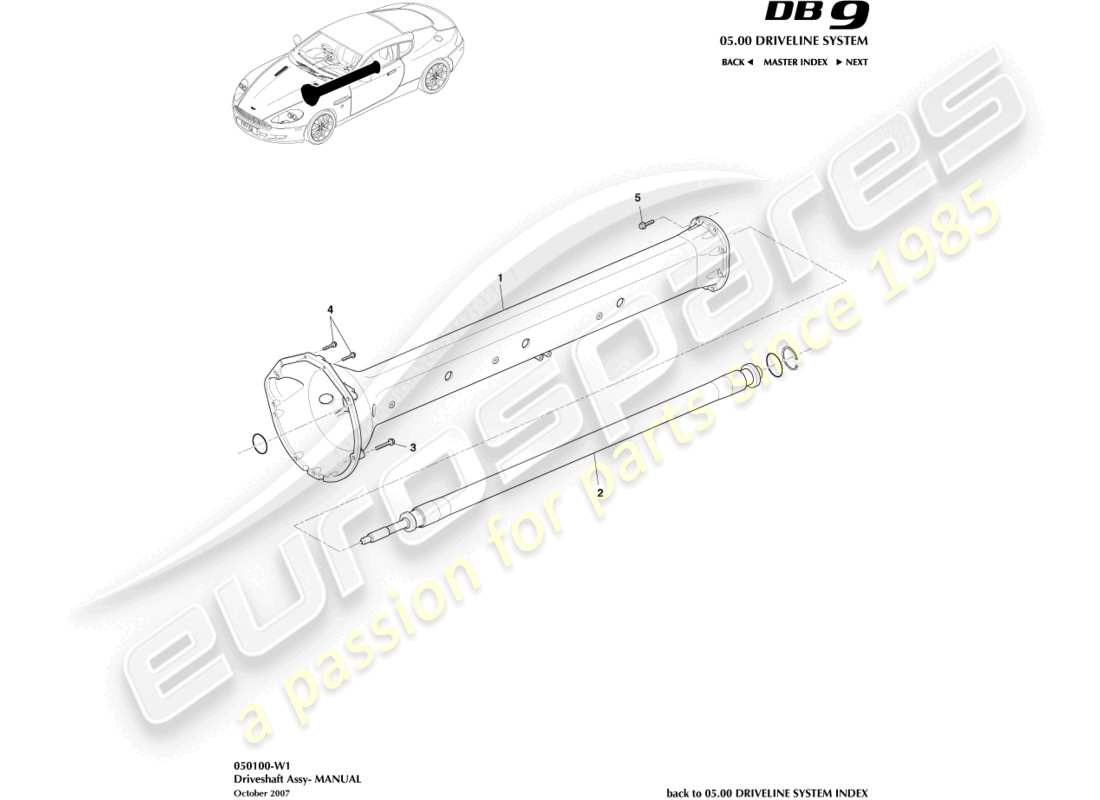 aston martin db9 (2006) antriebswellenbaugruppe, manuelles teilediagramm