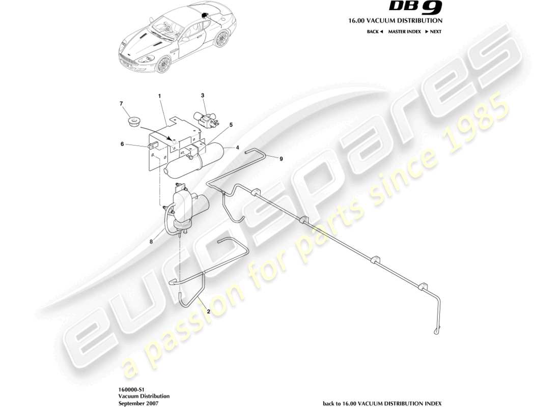 aston martin db9 (2009) teilediagramm zur vakuumverteilung