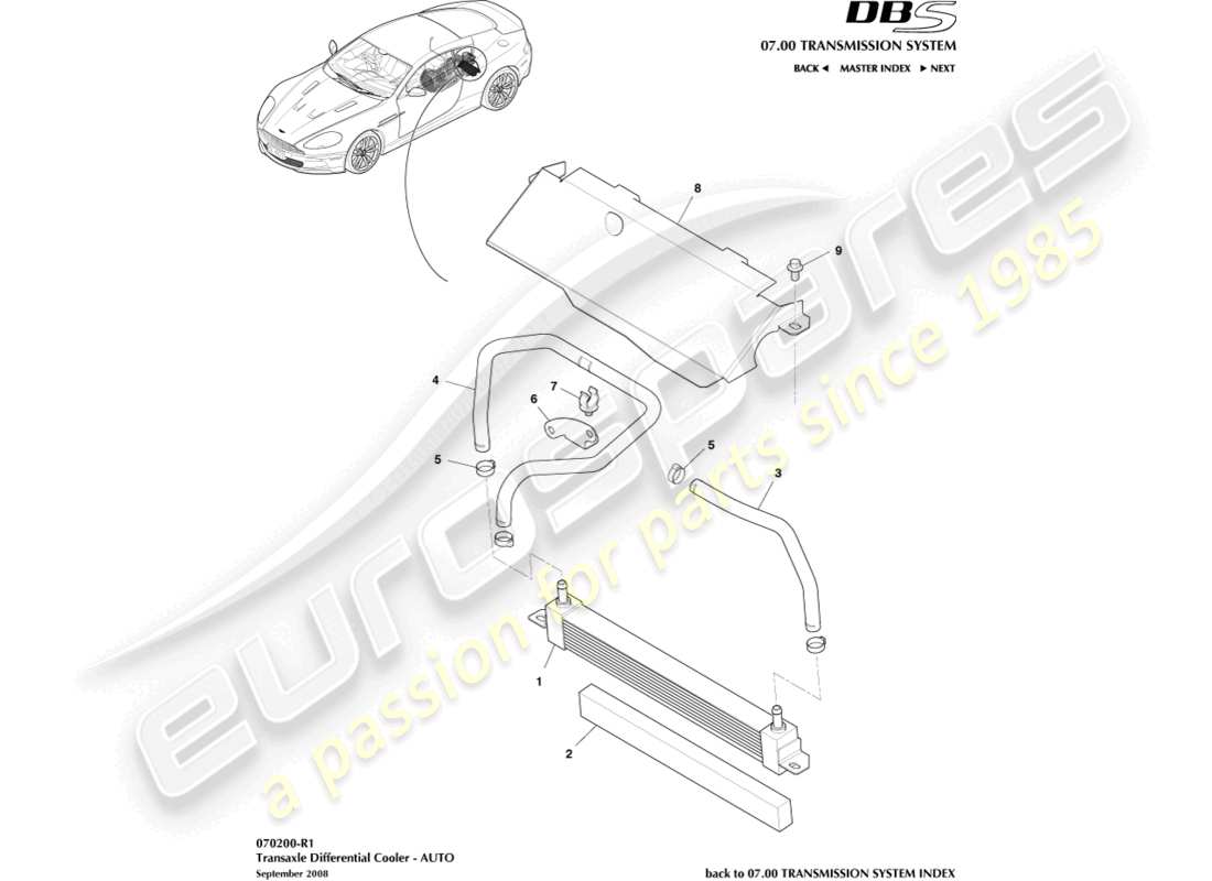 aston martin dbs (2012) teilediagramm für differentialkühlung