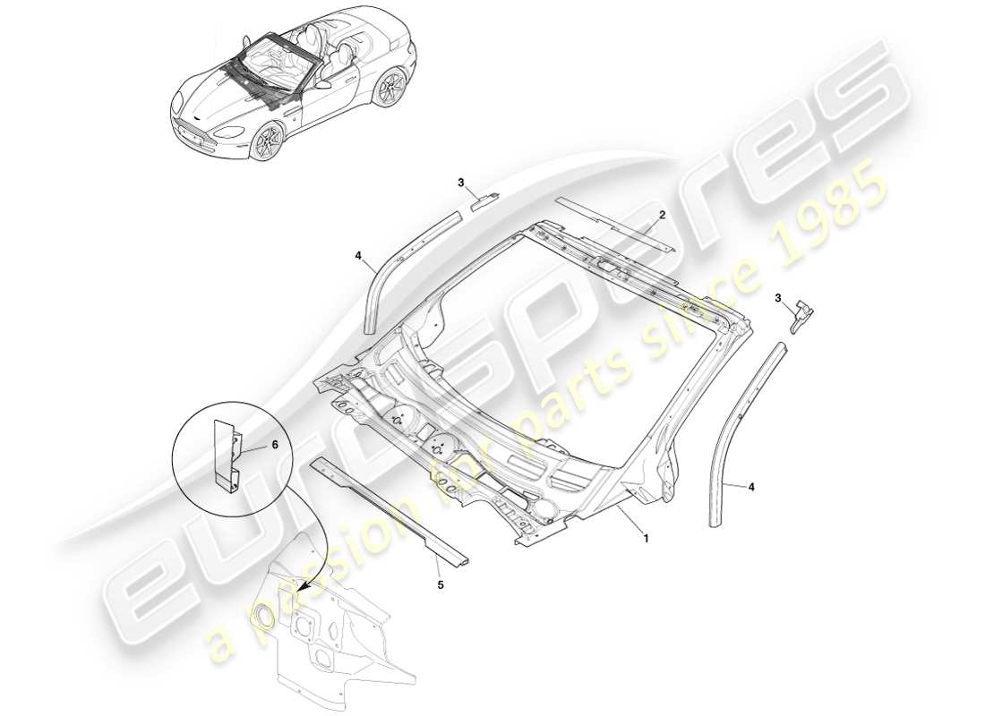 aston martin v8 vantage (2005) armaturenbrett und motorhaube, roadster-ersatzteildiagramm
