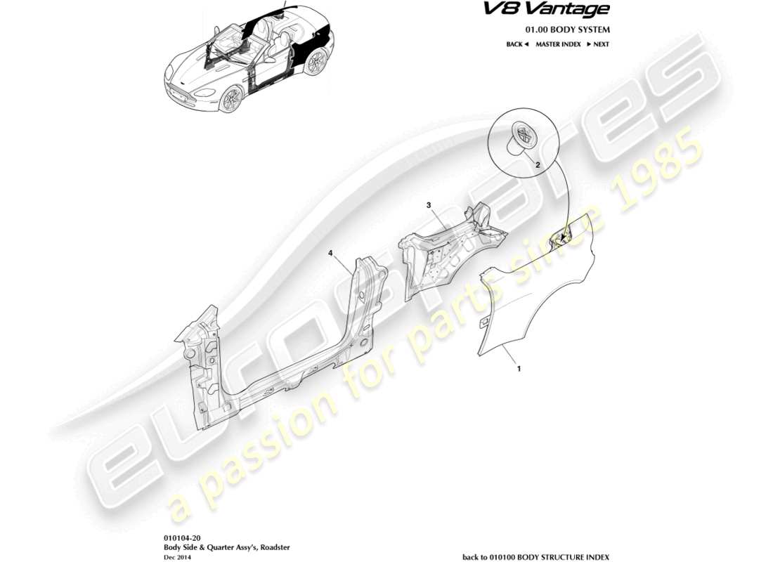 aston martin v8 vantage (2017) seitenverkleidung, roadster-ersatzteildiagramm