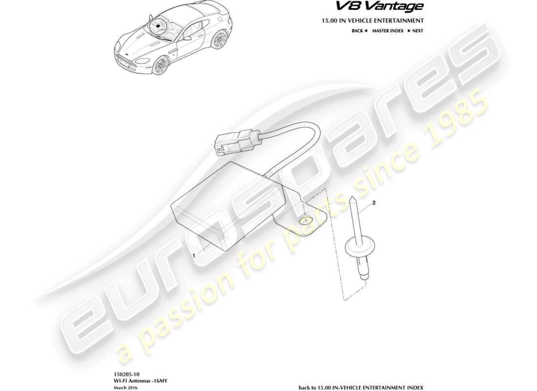 aston martin v8 vantage (2006) wi-fi-antenne, 16my teilediagramm