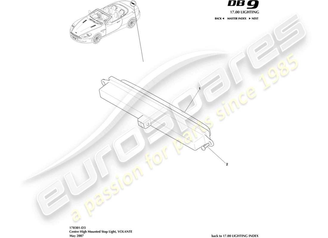 aston martin db9 (2011) hochmontiertes bremslicht, volante teilediagramm