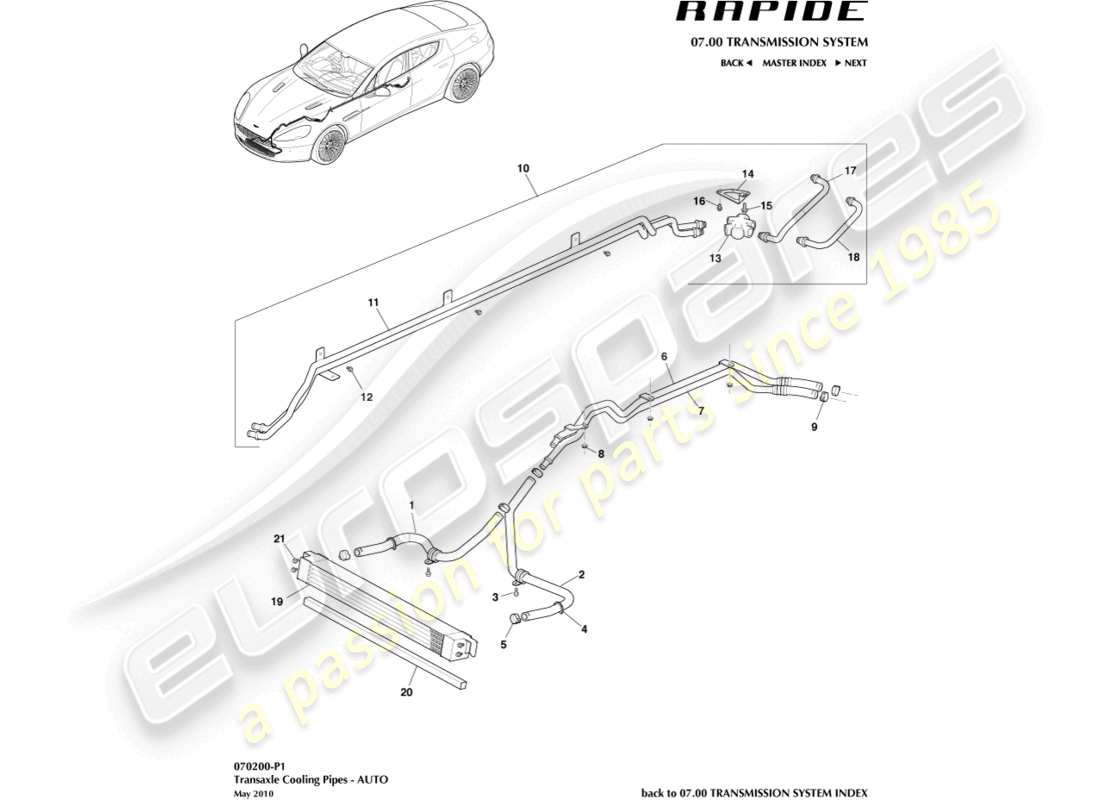 aston martin rapide (2011) teilediagramm für getriebeölkühler