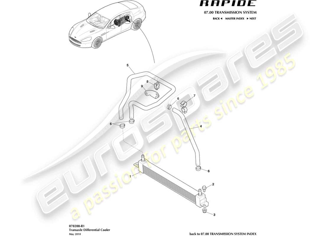 aston martin rapide (2011) teilediagramm für differentialölkühler